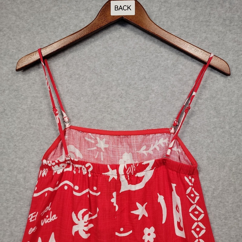 NEW Paper Heart Anthropologie Linen Strappy Maxi Dress M Fuego Red Beachy Resort - Picture 5 of 15